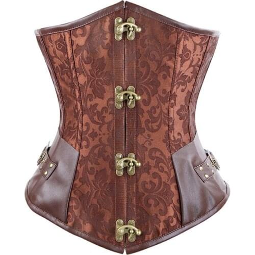 Steampunk Corset Underbust Faux Leather Corsets Women Sexy Korse Brown Black Waist Slimming Bustiers Retro Corselet Tummy Belt