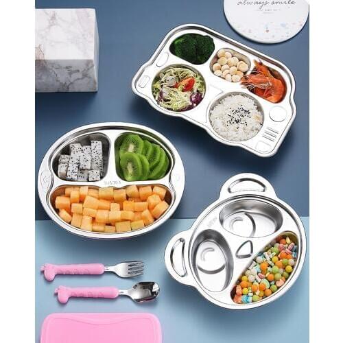 Lovely Cartoon Children Dining Plate 304 Stainless Steel Kindergarten Children Tableware Separation Anti Falling Tray Plate