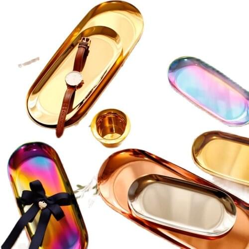 Stainless Steel Gold Storage Tray Oval Dotted Dessert Fruit Plate Jewelry Display Plate Kitchen Organizer Tools Home Decorations