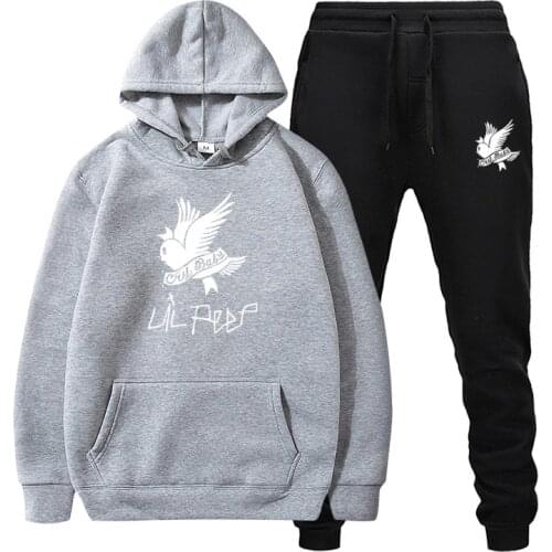2021 Fall Trend New Lil Peep Loose Long Sleeve Fleece Printed Mens Sweatshirt Set All Match Fashion Street Mens Sportswear Set