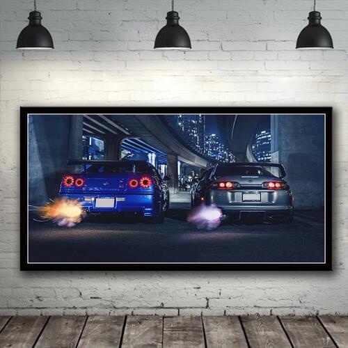 Wall art frame GTR R34 VS Supra vehicle modern canvas painting HD print for living room home decor poster