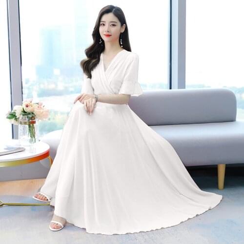 Real-life chiffon dress girl 2021 new summer super fairy sexy show thin big swing flowing beach holiday dress