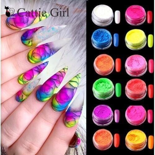 12colors/set Neon Pigment Nail Powder Dust Gradient Macaron Nail Glitter Iridescent Acrylic Powder Make Up Nail Art Accessories