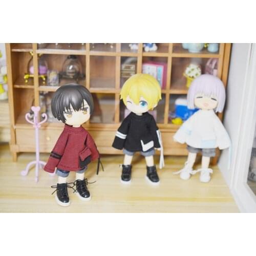 Ob11 P9 size doll clothes loose fit versatile top knitted ribbon sweater with pocket doll accessories