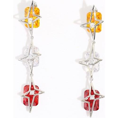 Original metal wind tassel cross star three stars yellow white red earrings white gold jewelry