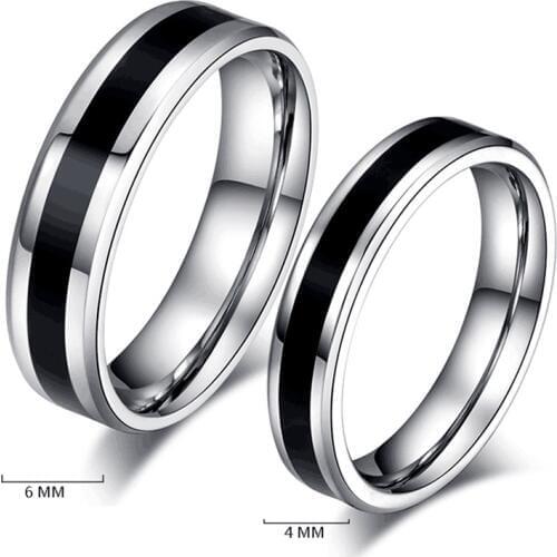 4mm 6mm Couple Rings Stainless Steel Alliance Wedding Rings Promise For Lovers Black Enamel Jewelry Women Men Simple Gifts