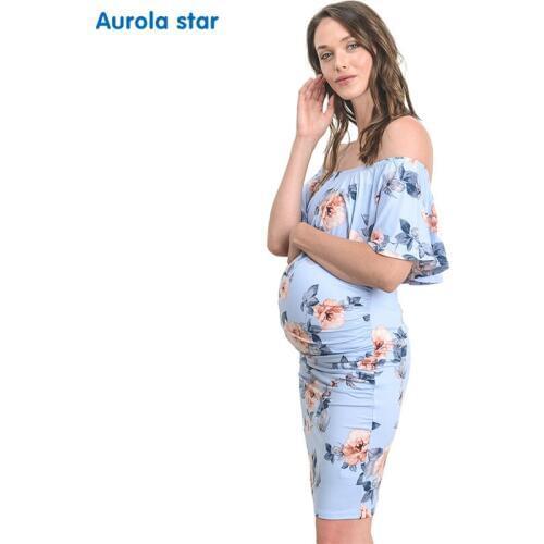 Pregnant Dress Ruffle Off Shoulder Floral Maternity Dresses For Photo Shoot Party Maternity Dress Party Clothes Women For Summer
