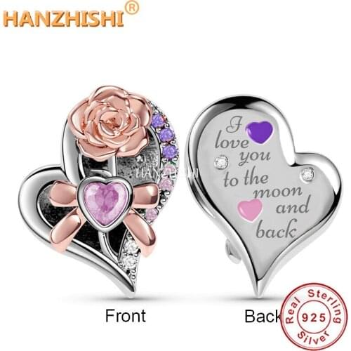 Valentines Day Gift 925 Sterling Silver I love you to the moon and back Beads Charms Fit Original Pandora Charm Jewelry Making