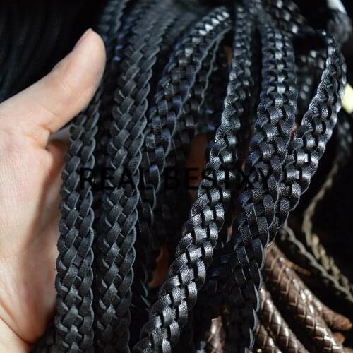REAL BESTXY 5m/lot 12*3mm black flat leather braided cords braided leather straps for jewelry findings DIY leather cords