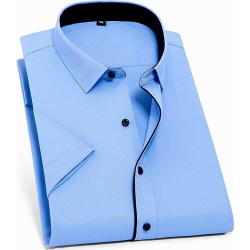 Work White Shirt Pure Color Striped Shirt Short Sleeve Slim Fit Shirt Men Summer Shirts Formal Social Shirts for Men Clothing