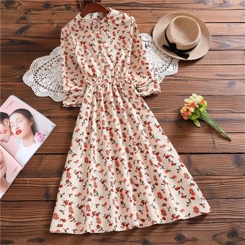 Spring autumn long sleeve corduroy floral dress for women elegant mori girl sweet vestidos mujer