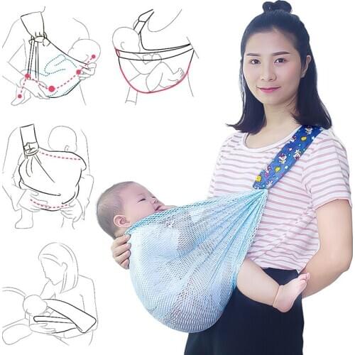 Baby Wrap Carrier Newborn Sling Dual Use Infant Nursing Cover Carrier Mesh Fabric Breastfeeding Carriers Up to 55 lbs (0-24M)