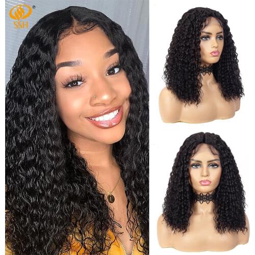 SSH Curly Lace Part Human Hair Wigs With Baby Hair 150% Density Brazilian Remy Hair Bob Wigs for Women Pre-Plucked Hairline