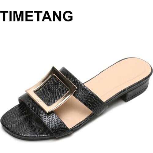 TIMETANGWomen Sandals Style Summer Shoes for Woman Metal square buckle slippers ladies Serpentine Slides Plus Size Soulier Femme