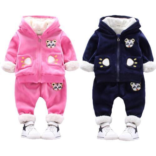 Thick Plush Warm Toddler Baby Boys Clothing Set Winter Cartoon Tiger Clothing Sets For Boys Hoodies Jacket And Pants Kids Suit