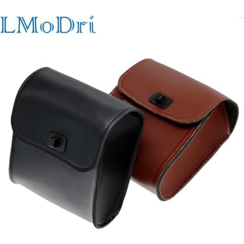 LMoDri New Universal Mini Motorcycle Handlebar Sissy Bar Saddlebag Side Bag PU Leather Tool Bag For Harley Honda Kawasaki Yamaha