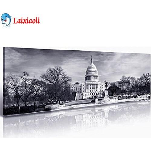 Washington Skyline Wall Art Black White City U.S. Congress 5D DIY Diamond Painting Full Rhinestone Embroidery Cross Stitch decor