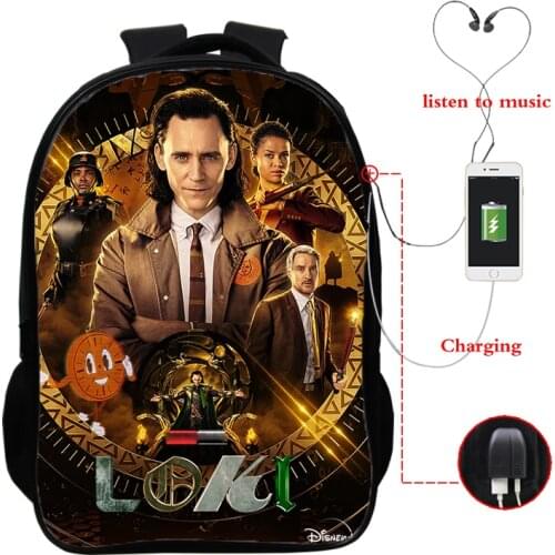 Loki Print16 Inch Usb Charging School Bag Back To School Bacpack Waterproof Teenager Students Book Bag Loki Bagpack Rucksack