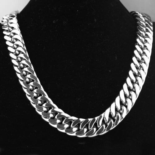High Polished Silver Color Stainless Steel Mens Chain Necklace Or Bracelet Heavy Huge Jewelry Curb Cuban Chain 7"-40" 18mm Gift