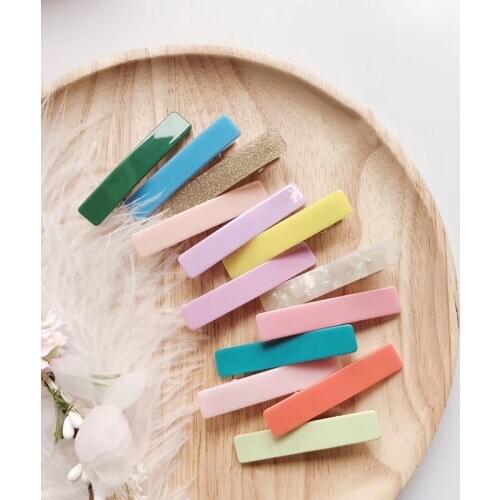 Korean new fresh college hairpin multiple solid color simple rectangular edge clip acrylic cute children hair alligator clips