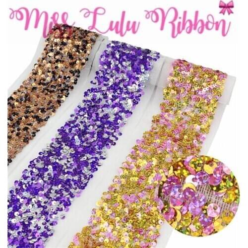 3"75mm Scatter Sequin Tape (Back Side with Tulle, 9.5cm Width Added 1cm Edge Both Side) 25.5yards/Pack (3*8.5y/roll) Silver Gold