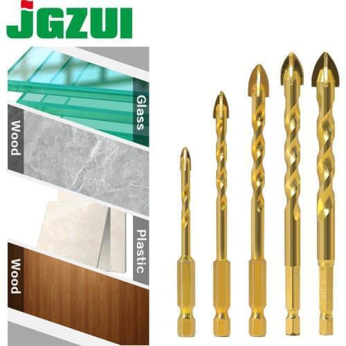 5pcs 7mm Hex Shank Twist Glass Bits Titanium Ceramic Drilling Drill Set 4 6 8 10 12mm Tile Concrete Cross Tip Hole Bit Tile
