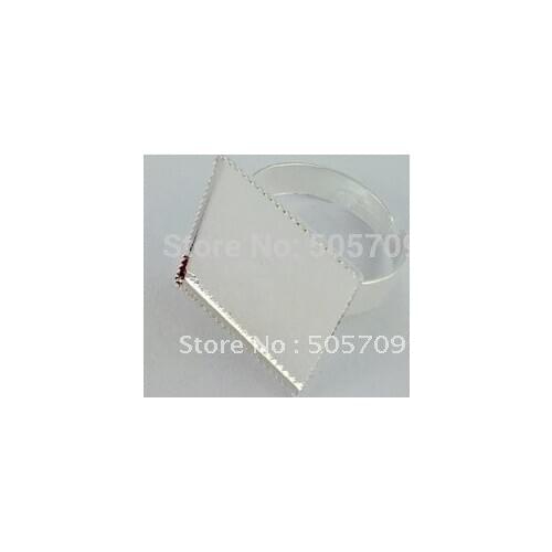60PCS Silver Color plated Ring Blank Glue-on 19mm SQUARE #20831