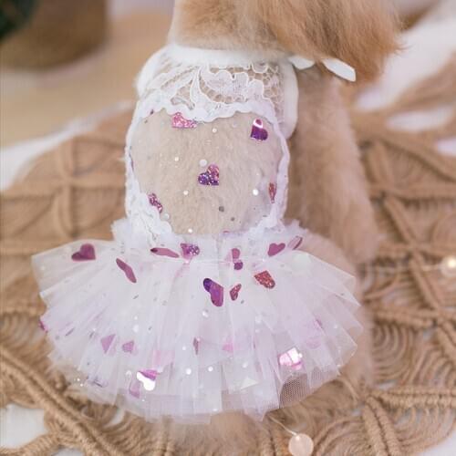 Free Shipping Handmade Dog Clothes Dog Dress White Lace See-Through Sweat Heart Tutu Tulle Skirt Cats Pet Party Evening Gown