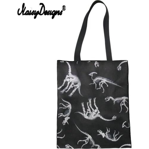 Noisydesigns Women Canvas Shopper Handbag Dinosaur Fresh Print Shopping Tote Travel For Girls Reusable Large Grocery Fashion Bag