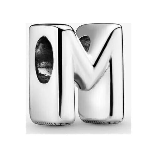 Genuine 925 Sterling Silver Letter M Alphabet Beads Fit Original Charms Bracelets Bangles Women Jewelry Making bijoux femme