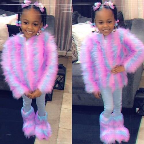 Children Cute Plush Warm Faux Fur Snow Boots Kids Furry Waterproof Imitation Fur Boots Baby Outdoor Flat Boots Drop Shipping