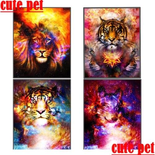 DIY animal handmade Lion tiger wolf diamond cross stitch Mosaic home decorative art painting square drill round diamond Painting