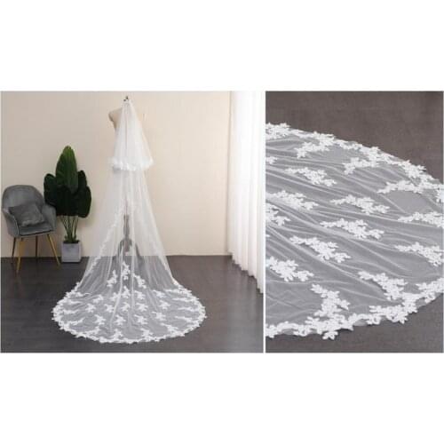 2 Tier Partial Lace Veil ,Flower Wedding Veil,Fingertip Wedding veil,Wedding Veil With Comb ,Blunsher Bridal Veil,Applique Weddi