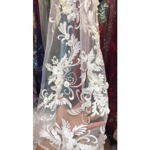 Latest French Lace with stones SYJ-5297 Embroidered Tulle Lace Fabric Flower Design High Quality France Lace Fabric