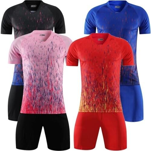 Men short sleeve black soccer jersey set red adult football uniform man pink team soccer shirt customized name DIY number