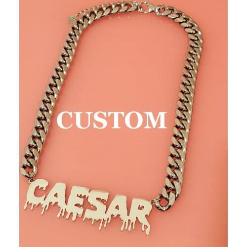Customized Fashion Stainless Steel Name Necklace with Stainless Steel Cuban Chain Choker Necklace Pendant Nameplate Gift