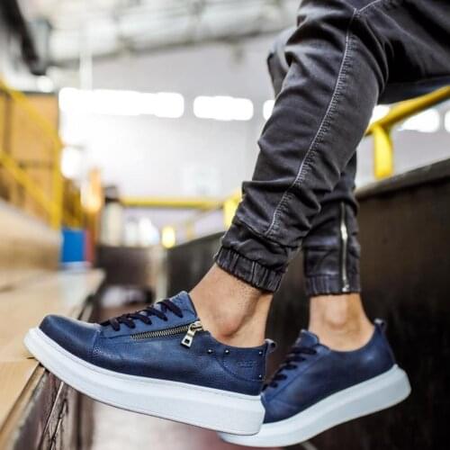 Knack High Outsole Casual Male Shoes 555 Dark Blue Seasonal Orthopedic Casual Sport Sneaker Spring Summer 2021 Fashion Lace-Up Style