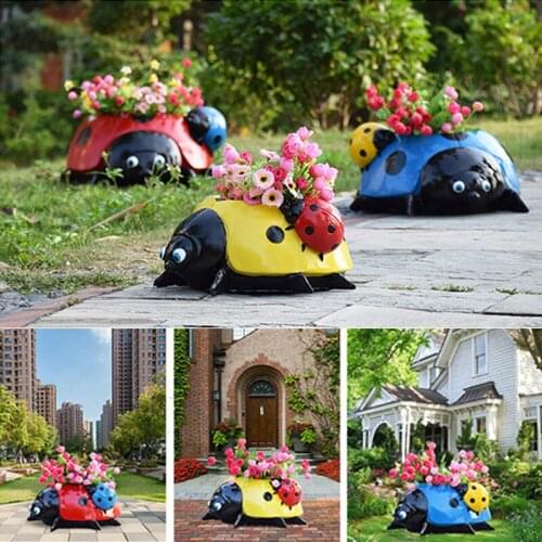 Plants Container Seven Star Ladybug Beetle Garden Courtyard Flower Pot Decoration Furniture Cartoon Animal Garden Sculpture
