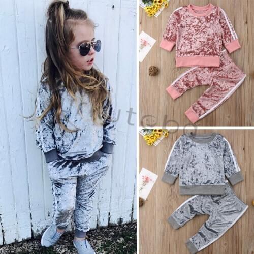 New Baby Girls Clothes Gold Velvet Long Sleeve Suit Boys Clothing 2pcs Kids Clothing Toddler Winter Clothes Girls Fall Outfits