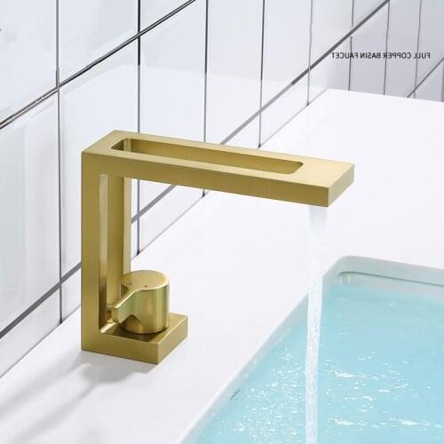 Brushed Gold Bathroom Basin Faucets Solid Brass Sink Mixer Hot & Cold Single Handle Deck Mount Lavatory Tap Creative New Arrival