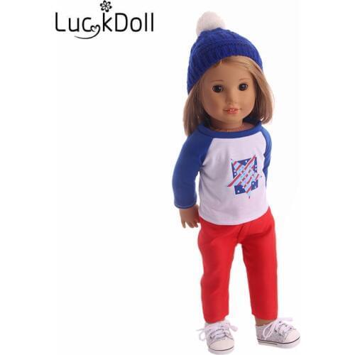 LUCKDOLL Fashion Casual Clothes+Hat Fit 18 Inch American 43cm Baby Doll Clothes Accessories,Girls Toys,Generation,Birthday Gift