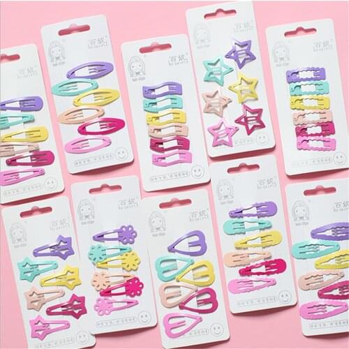 6pcs Hair Clips Set Hairpins Fashion Girls Women Korea Style Snap Clip Heart Rectangle Barrettes Candy Color Side Clips MC003