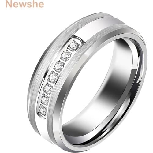 Newshe Mens Promise Wedding Band Tungsten Carbide Charm Rings For Men 8mm Size 9-12 AAA White Round Zircon Jewelry TRX050