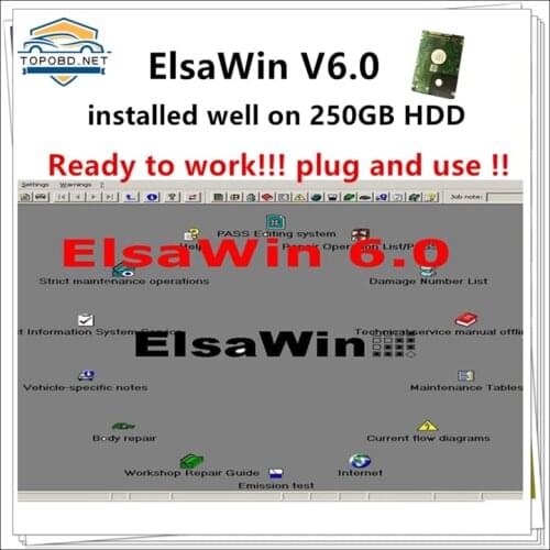 Newest Auto Repair Software ELSAWIN 6.0 for A.udi for V.W Auto Repair Data Elsa6.0 Installed Well on 250GB HDD Ready to Use
