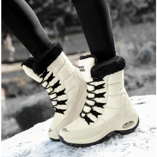 New Winter Women Boots waterproof Thick plush Warm Mid-Calf Snow Boots Women Lace-up Comfortable Ladies cotton Boots footwear