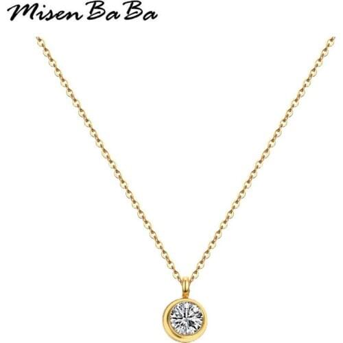 Stainless Steel Small Round Crystal Pendant Necklace For Woman Thin Crystal Wedding Jewelry