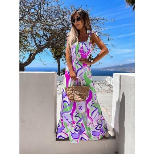 Rainbow Color Suspender Dress Street Trend 2021 Summer Female Elegant Temperament Lace Long Ruffled Split Fork Casual Dresses