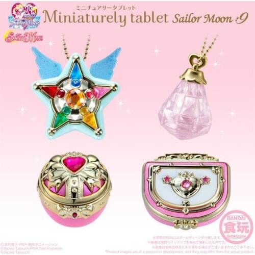 Bandai Genuine CANDY TOY Sailor Moon Miniaturely Tablet Transfiguration Mirror Box Device Storage Box Action Figure Girl Toys