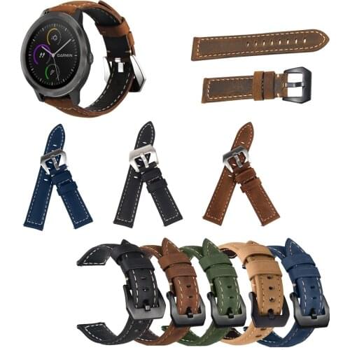 20mm Genuine Leather Watch Band Strap for Garmin Vivoactive 3 /Forerunner 645 245 / Venu Sq /Venu