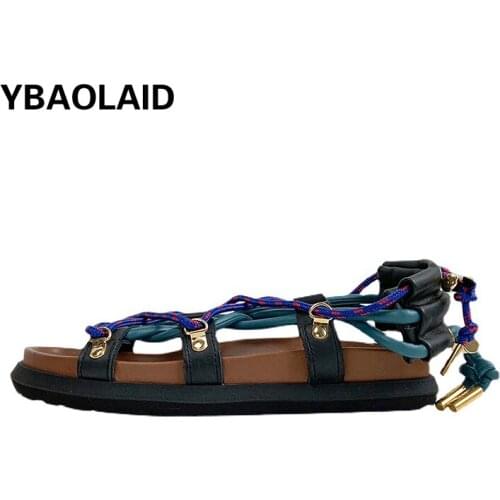 Color-blocking Open-toe Woven Cross Straps Thick-soled Heightening Sandals Summer 2021 New Flat-bottom Beach Roman Shoes